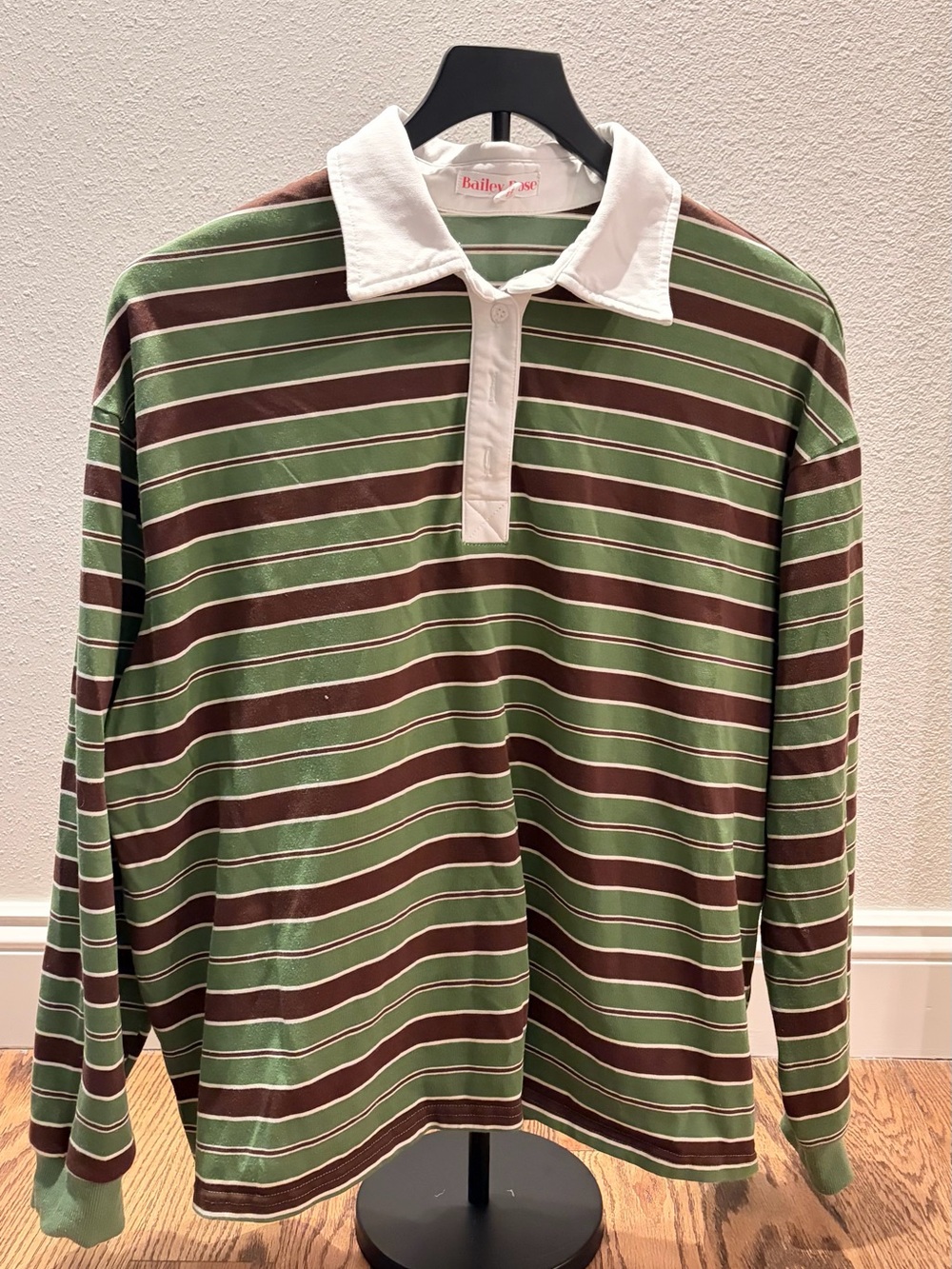Bailey 44 Green, Brown & White Striped Long-Sleeve Polo